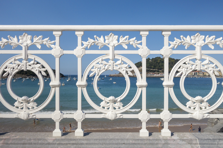 Iconic balustrade in La Concha beach at San Sebastian